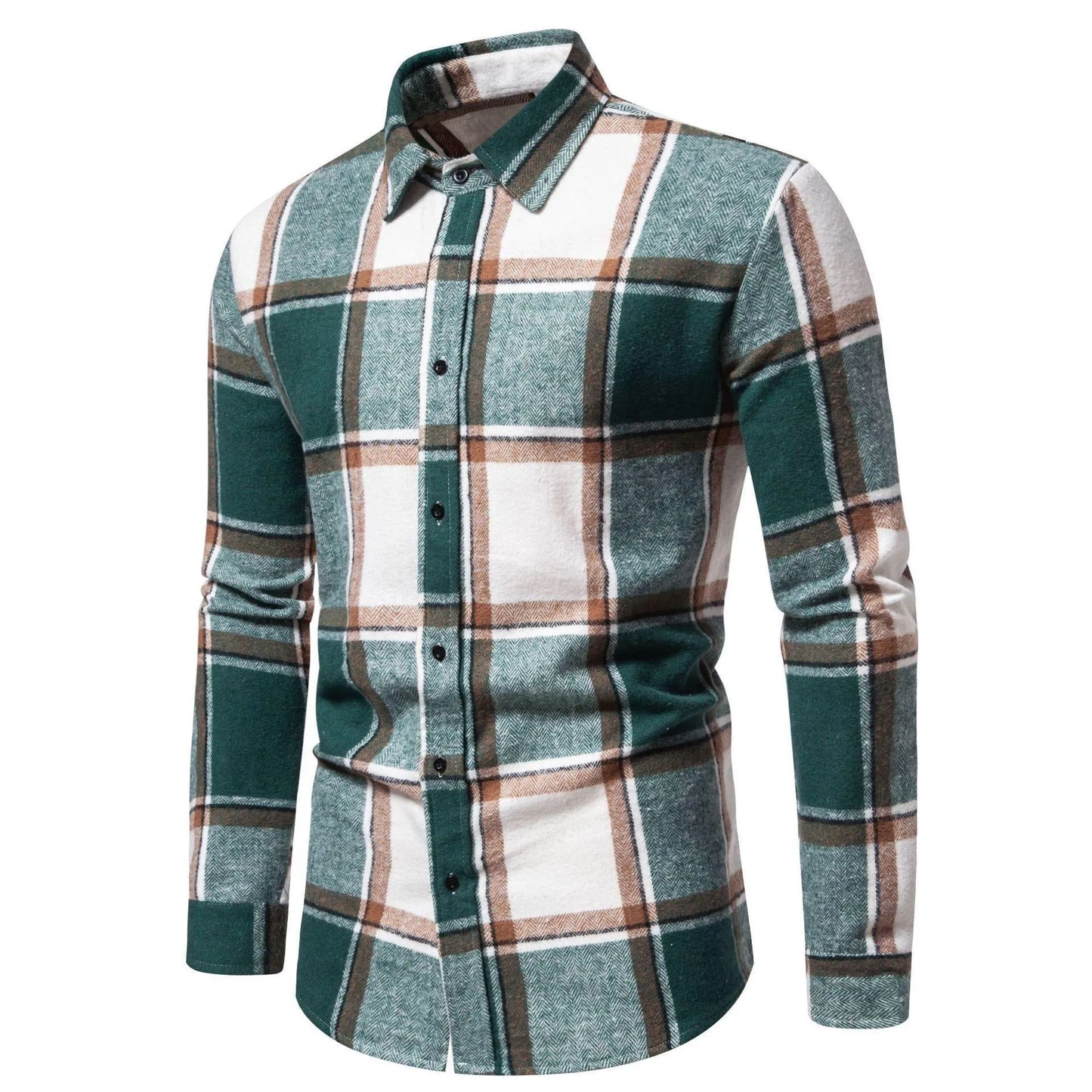 Men's Relaxed Fit Plaid Long Sleeve Shirt - Pylnam