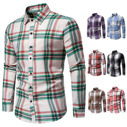 Men's Relaxed Fit Plaid Long Sleeve Shirt - Pylnam