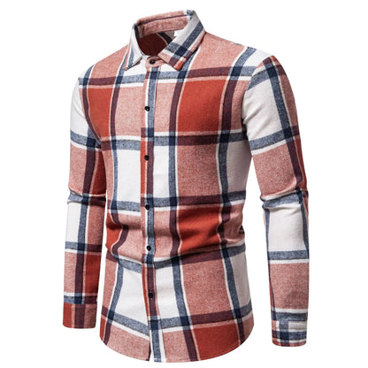 Men's Relaxed Fit Plaid Long Sleeve Shirt - Pylnam