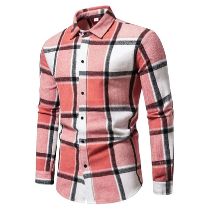 Men's Relaxed Fit Plaid Long Sleeve Shirt - Pylnam