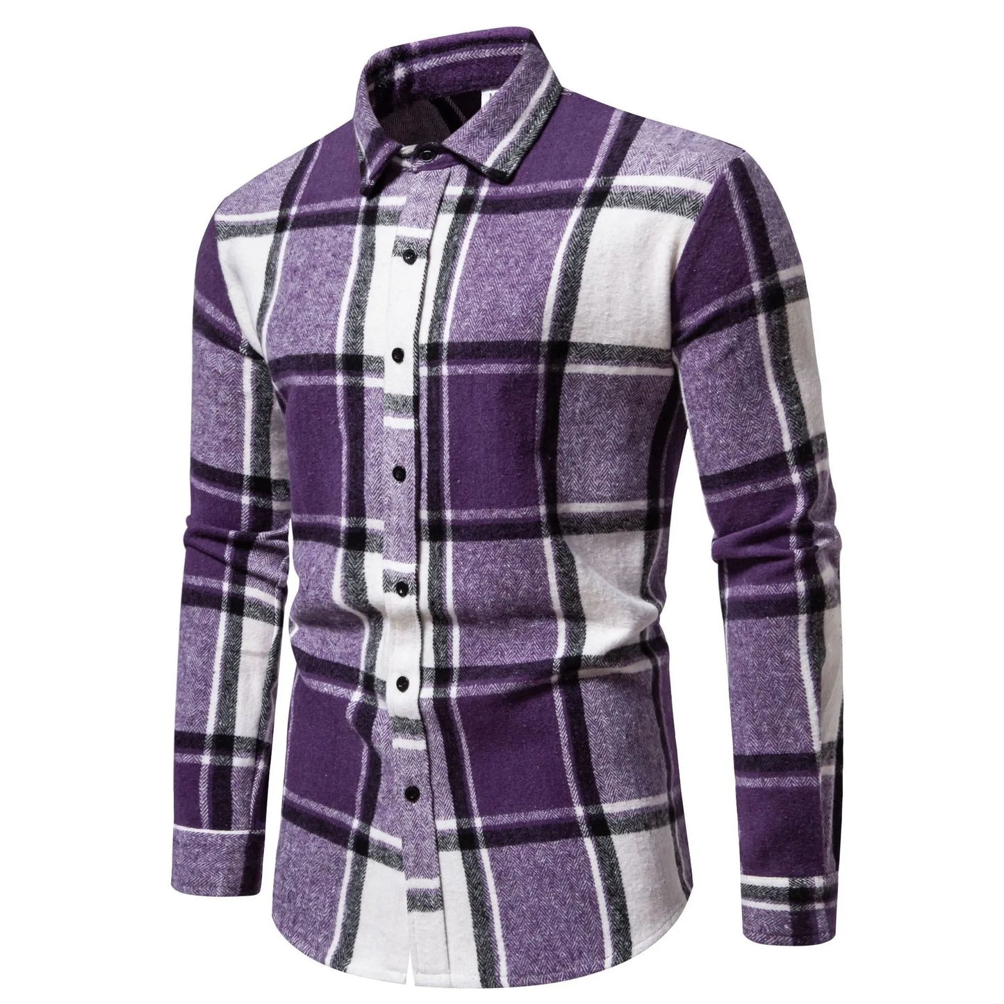 Men's Relaxed Fit Plaid Long Sleeve Shirt - Pylnam