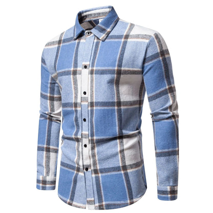 Men's Relaxed Fit Plaid Long Sleeve Shirt - Pylnam