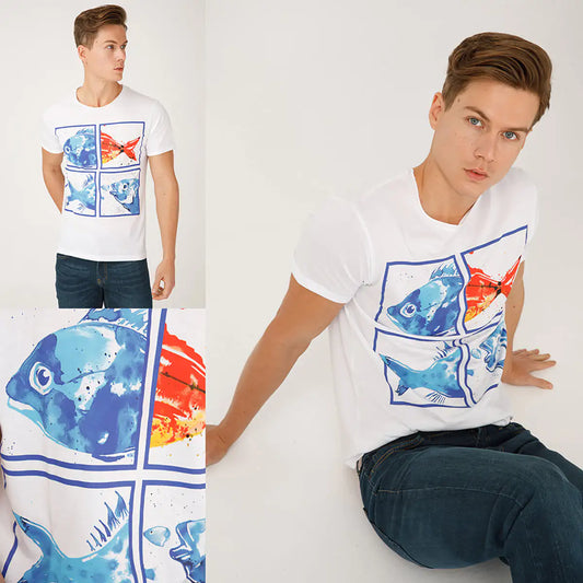 Aquatic Bliss Crew Neck T-Shirt for Stylish Comfort