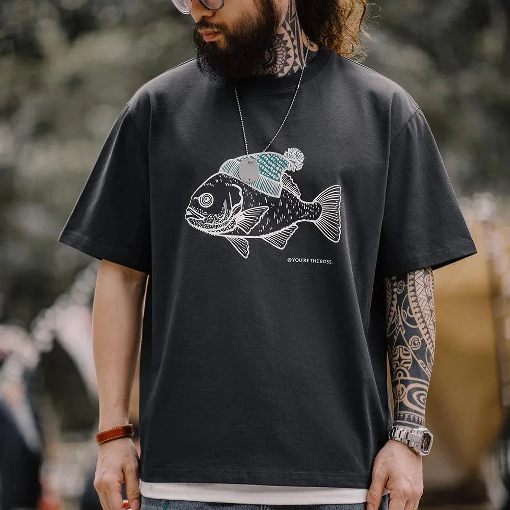 Nautical Retro Fish Graphic Tee - Pylnam