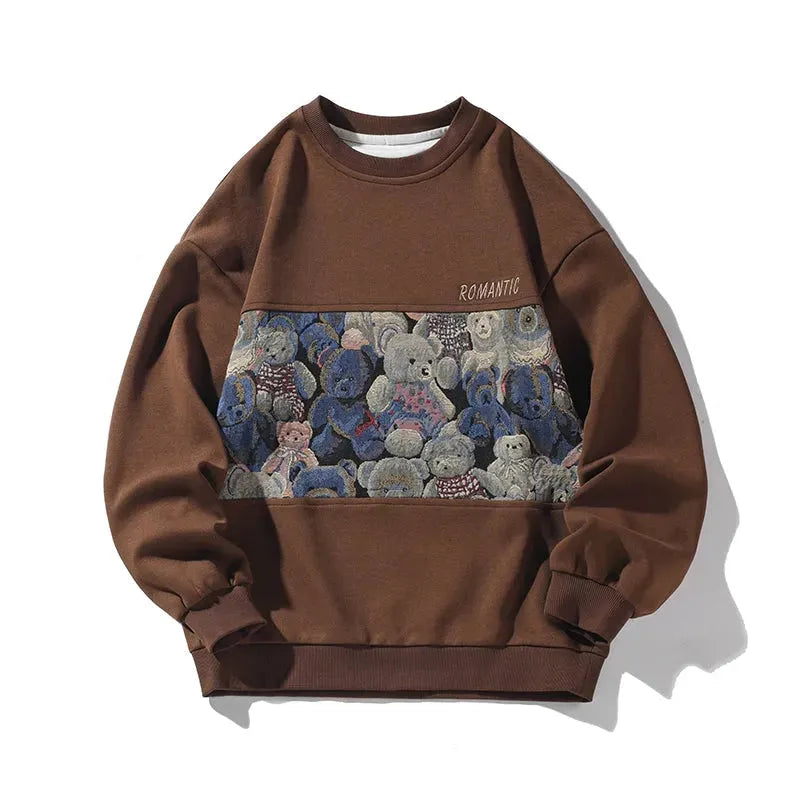 Patchwork Comfort: Oversized Men's Cozy Bear Sweatshirt - Pylnam