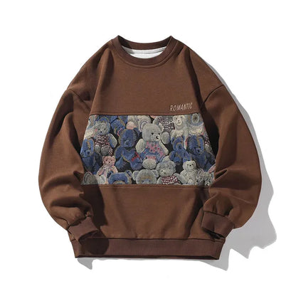 Patchwork Comfort: Oversized Men's Cozy Bear Sweatshirt - Pylnam