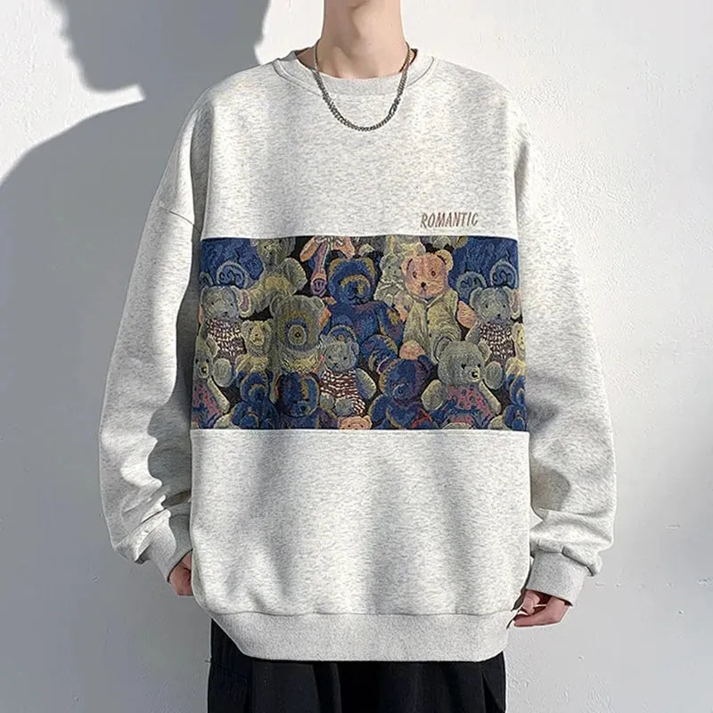 Patchwork Comfort: Oversized Men's Cozy Bear Sweatshirt - Pylnam