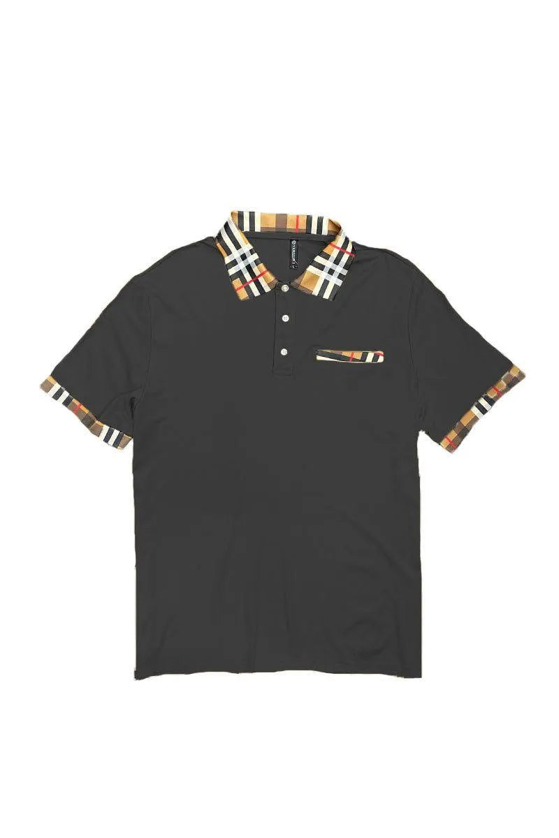 Plaid Accent Short Sleeve Polo Shirt - Pylnam