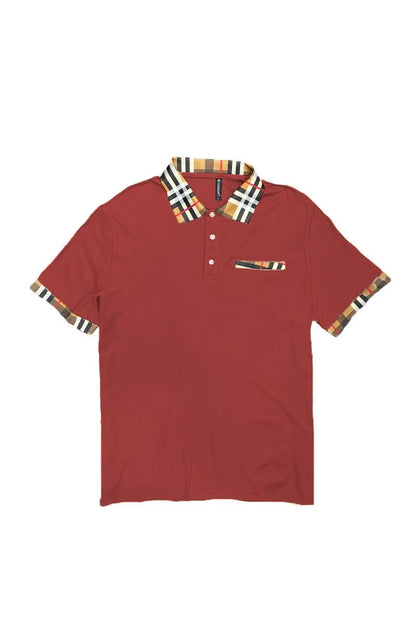 Plaid Accent Short Sleeve Polo Shirt - Pylnam