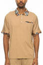 Plaid Accent Short Sleeve Polo Shirt - Pylnam