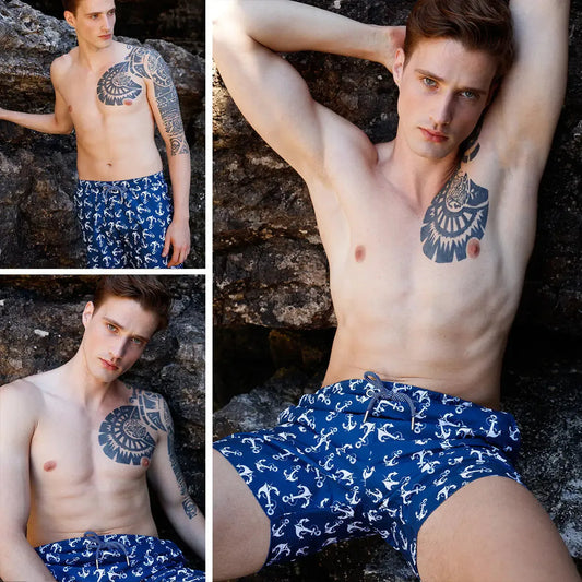 Anchors Men Swim Trunk with Quick-Dry Marine Style for Active Beach Days