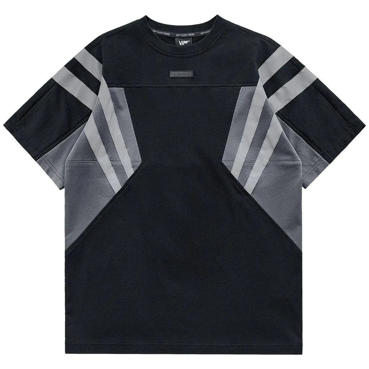 Reflective Stripe Patchwork Short Sleeve T-shirt - Pylnam