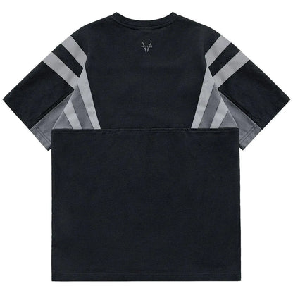 Reflective Stripe Patchwork Short Sleeve T-shirt - Pylnam