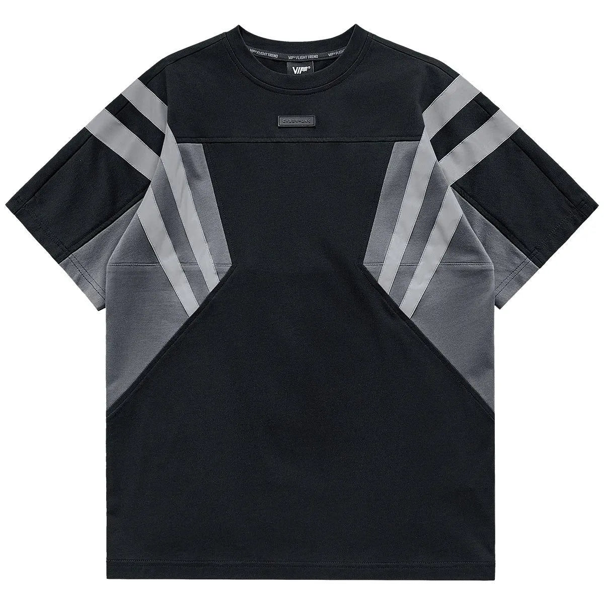 Reflective Stripe Patchwork Short Sleeve T-shirt - Pylnam