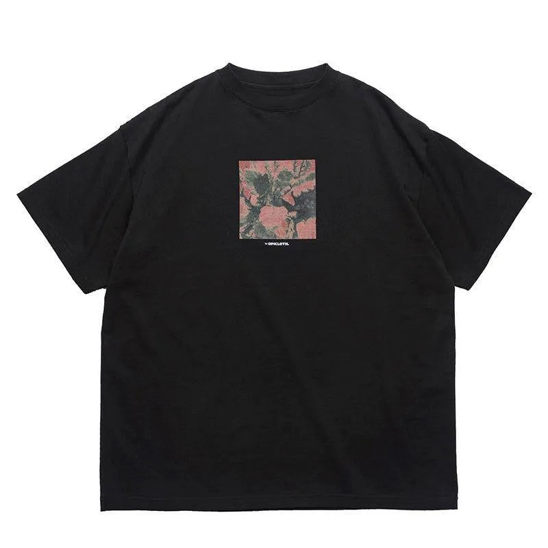 Retro Floral Print Short Sleeve Tee - Pylnam