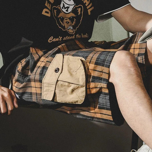 Retro Plaid Cargo Shorts - Pylnam