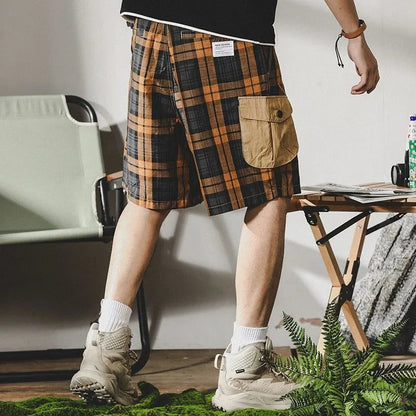 Retro Plaid Cargo Shorts - Pylnam