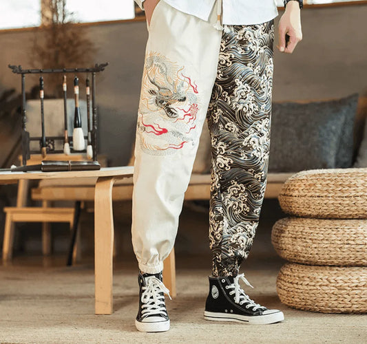 Silver Dragon Embroidered Fashion Trousers - Pylnam