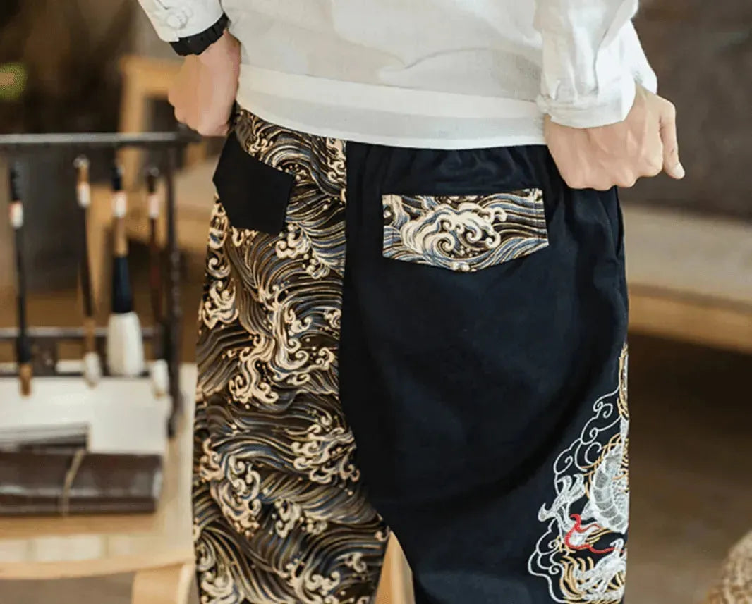 Silver Dragon Embroidered Fashion Trousers - Pylnam