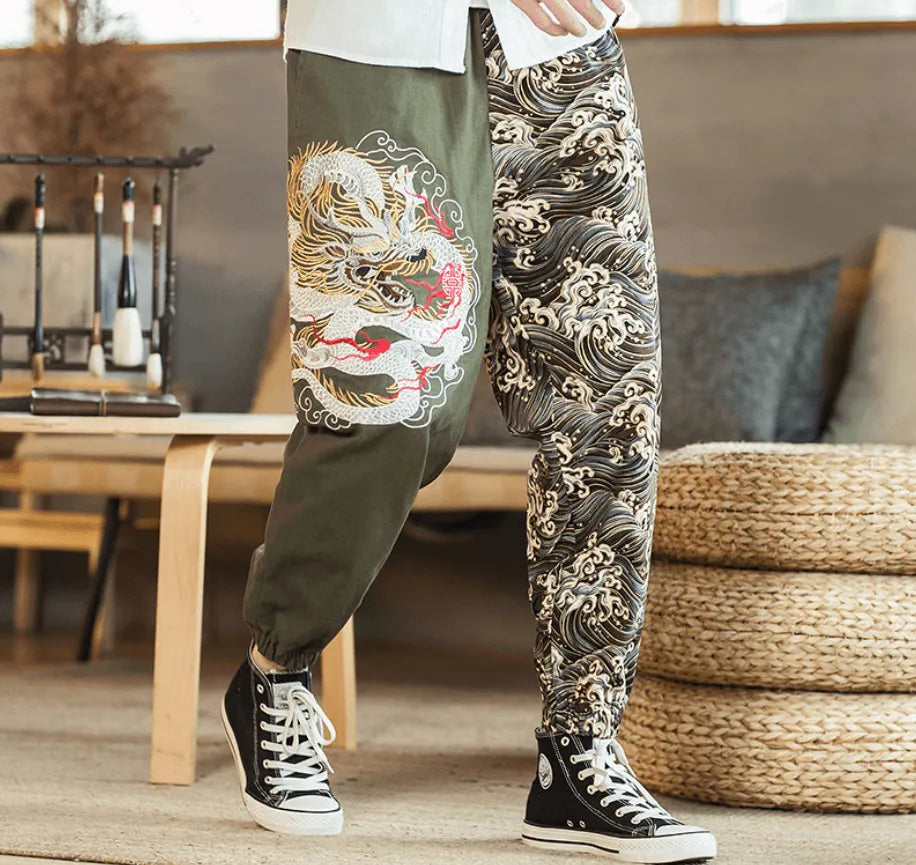 Silver Dragon Embroidered Fashion Trousers - Pylnam