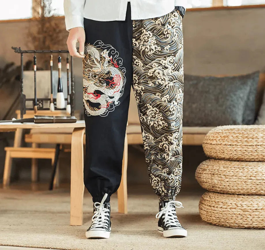 Silver Dragon Embroidered Fashion Trousers - Pylnam