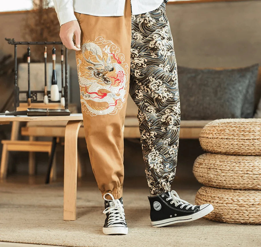 Silver Dragon Embroidered Fashion Trousers - Pylnam