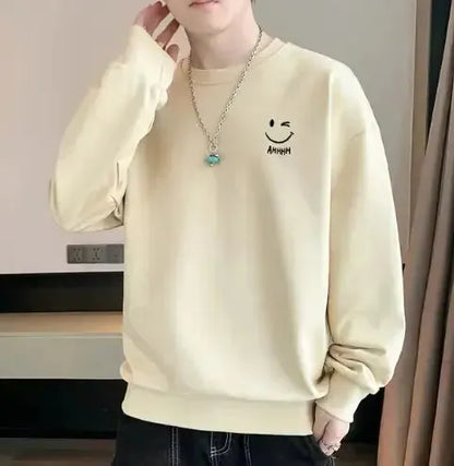 Smiley Face Long-Sleeve Cozy Pullover Sweatshirt - Pylnam