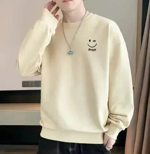 Smiley Face Long-Sleeve Cozy Pullover Sweatshirt - Pylnam