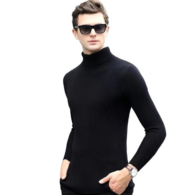 Solid Color Long Sleeve Turtleneck - Pylnam