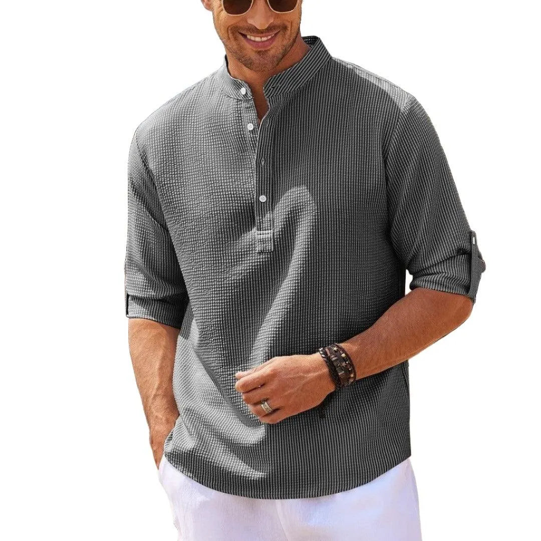 Stylish Stand Collar Long Sleeve Casual Shirt - Pylnam