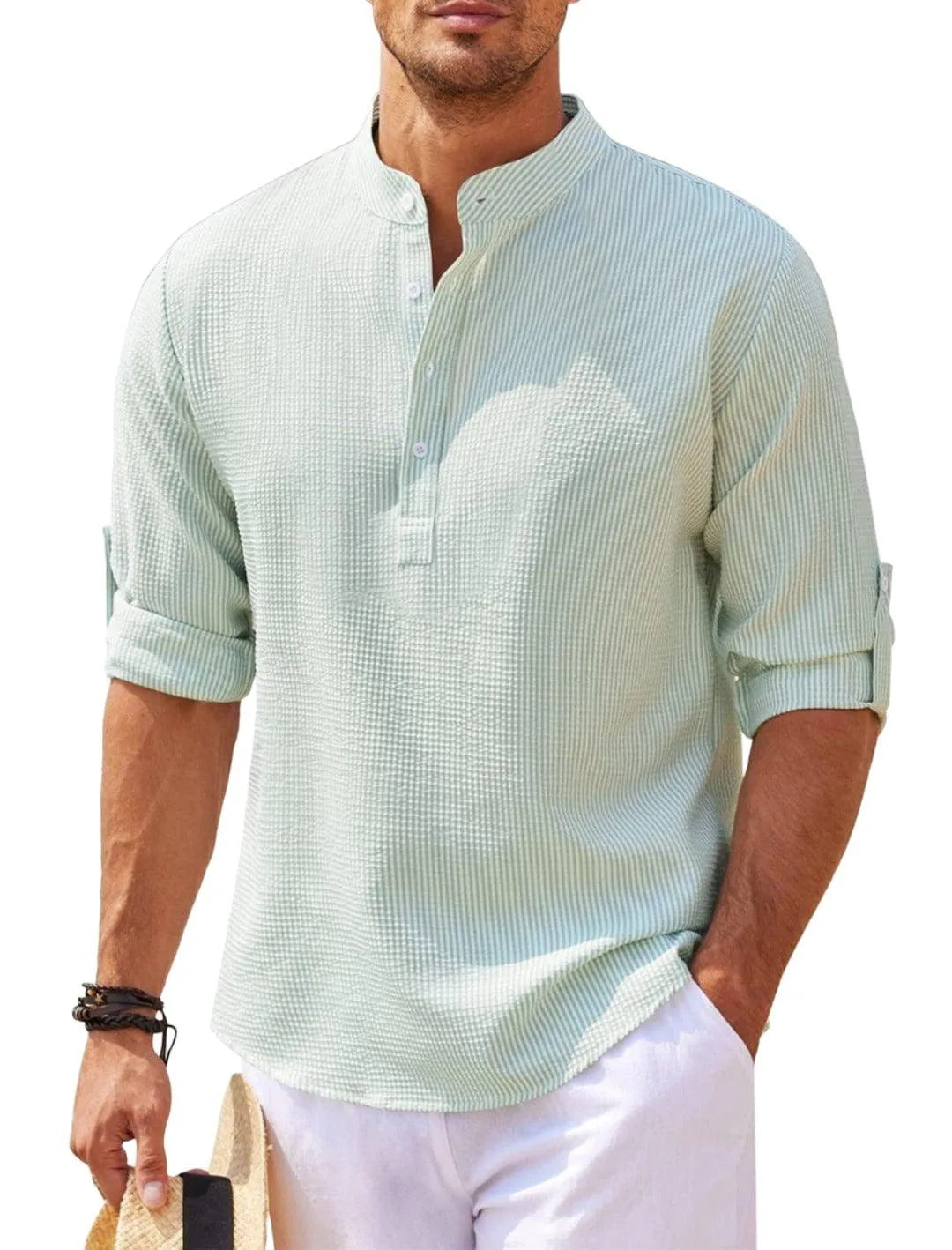 Stylish Stand Collar Long Sleeve Casual Shirt - Pylnam