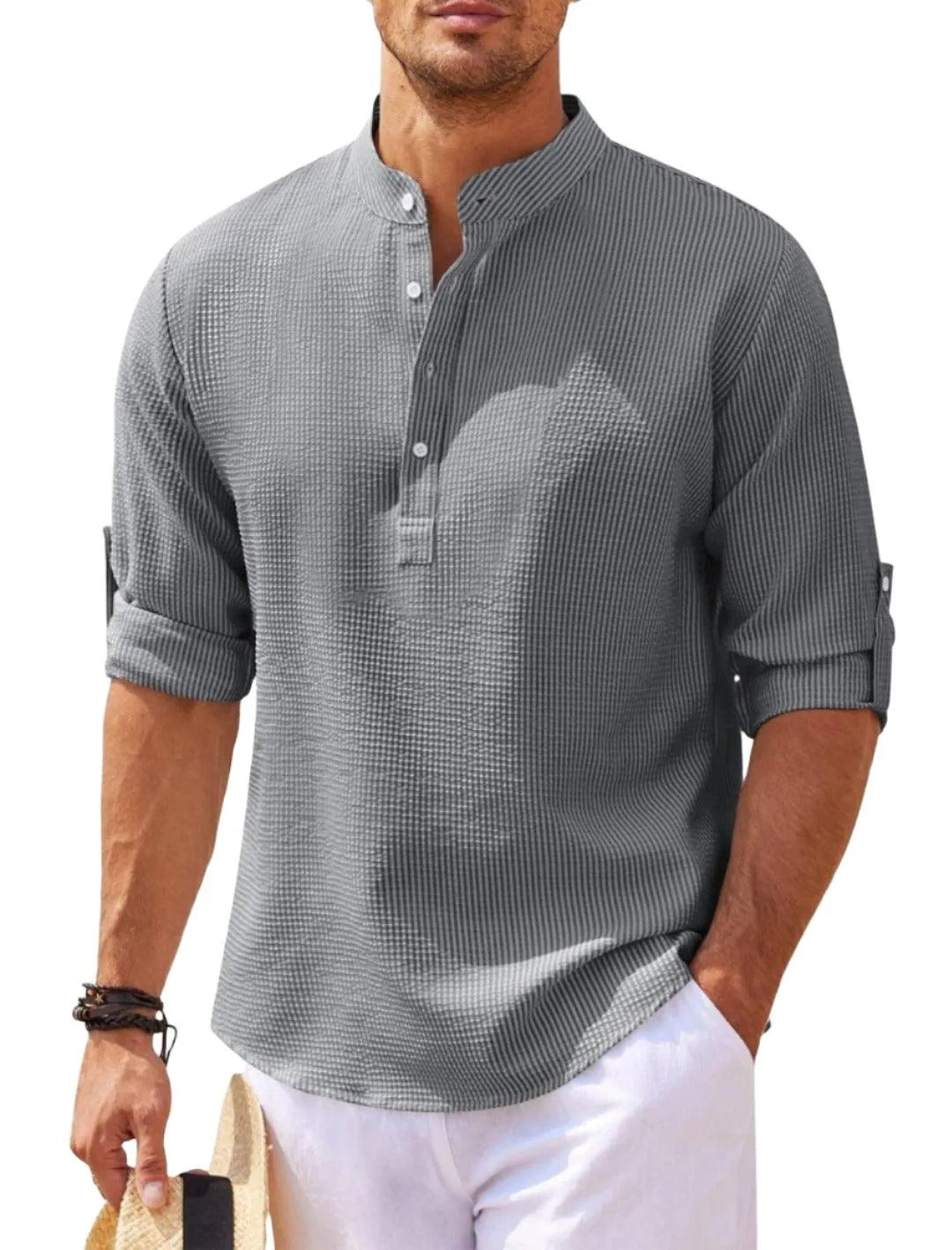 Stylish Stand Collar Long Sleeve Casual Shirt - Pylnam