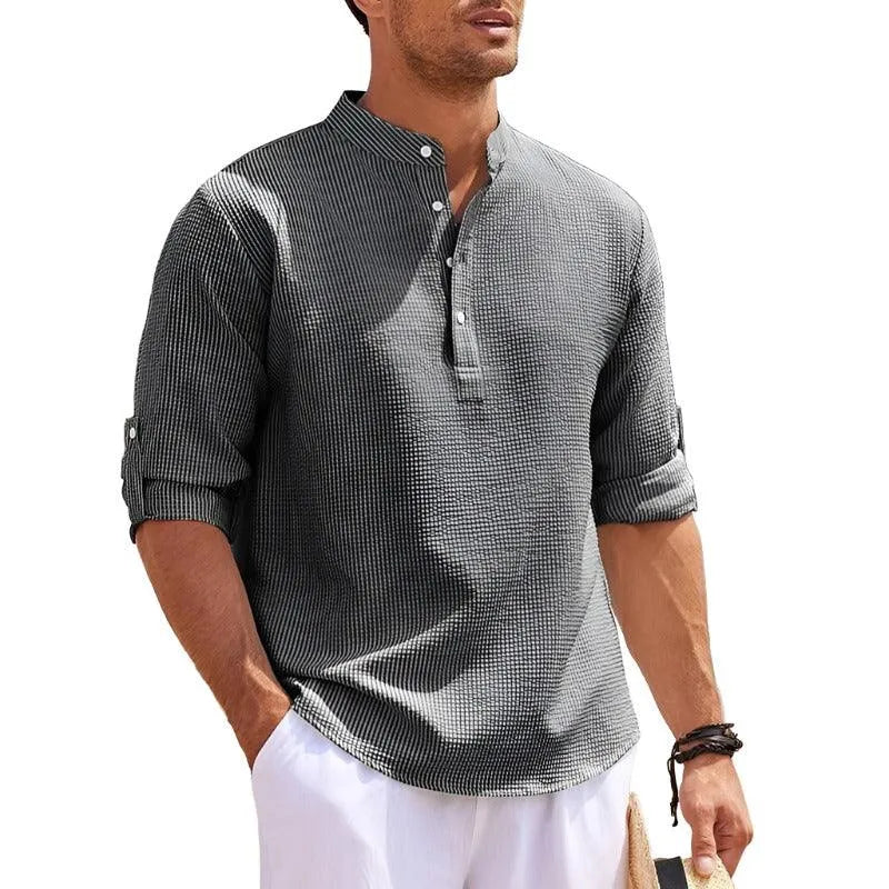 Stylish Stand Collar Long Sleeve Casual Shirt - Pylnam