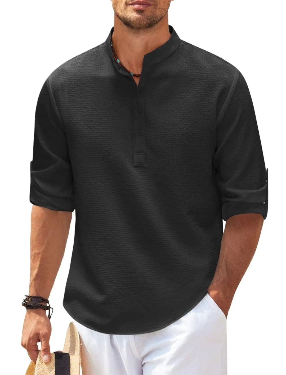 Stylish Stand Collar Long Sleeve Casual Shirt - Pylnam