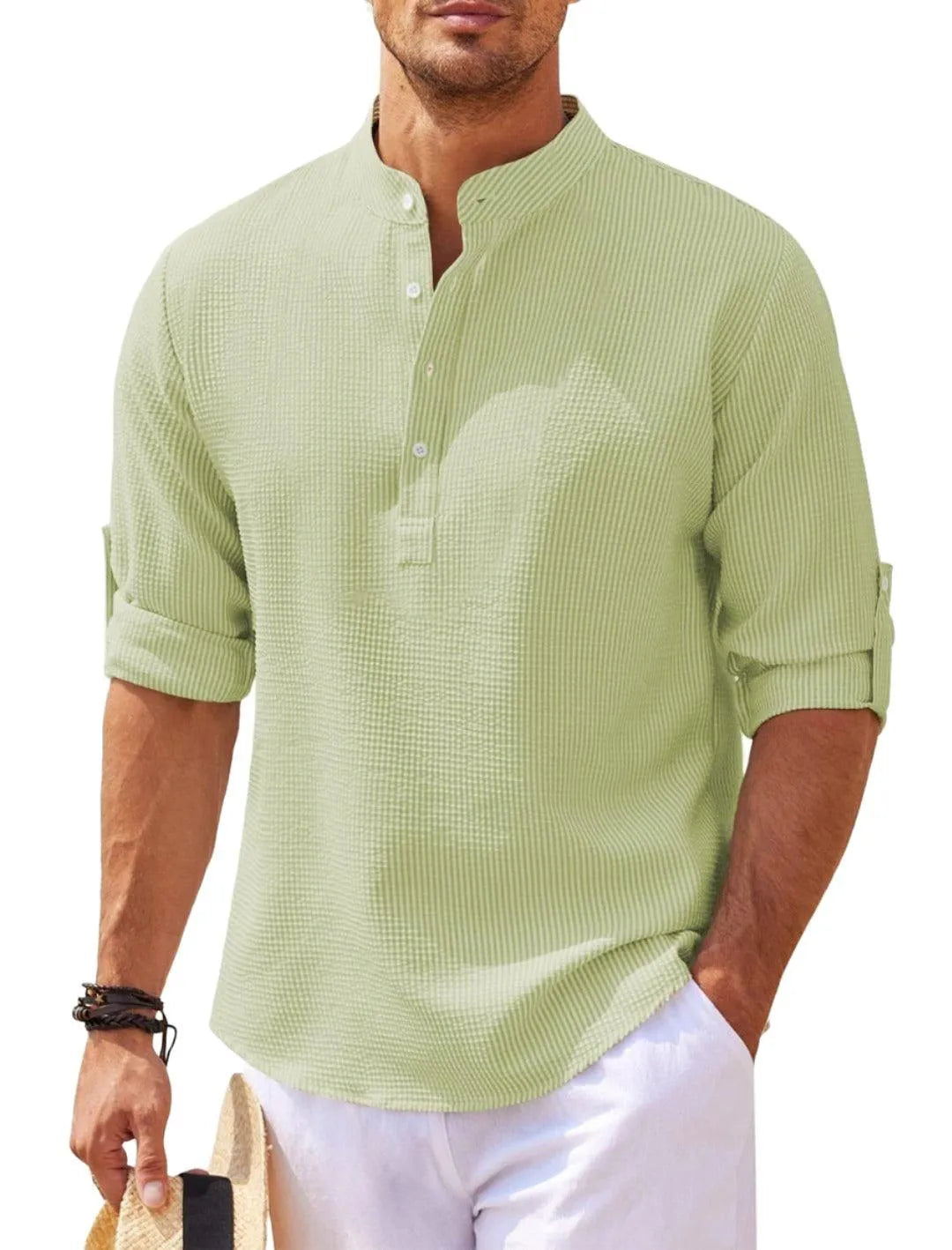 Stylish Stand Collar Long Sleeve Casual Shirt - Pylnam