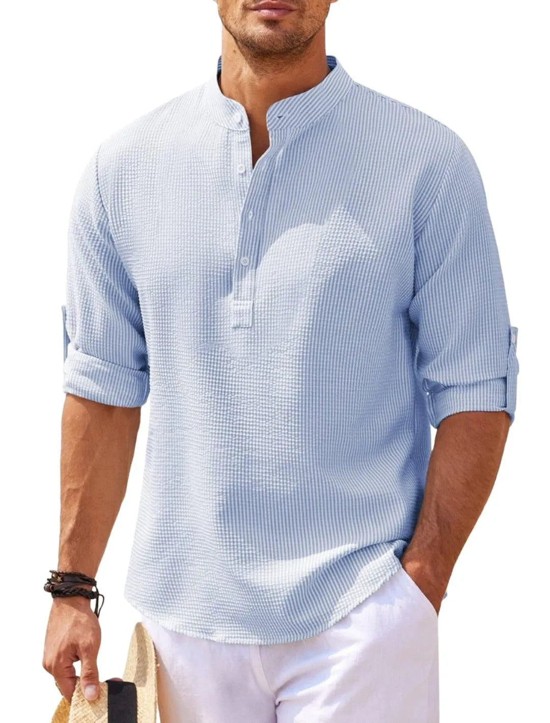 Stylish Stand Collar Long Sleeve Casual Shirt - Pylnam