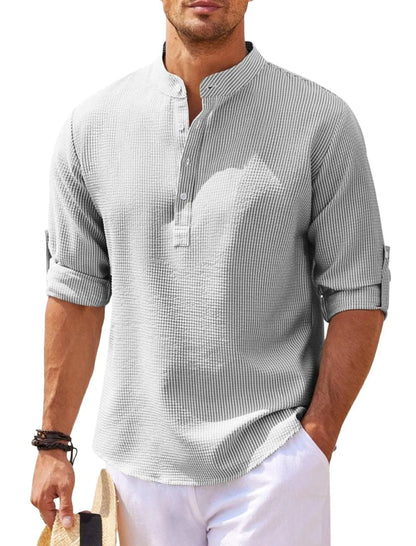 Stylish Stand Collar Long Sleeve Casual Shirt - Pylnam