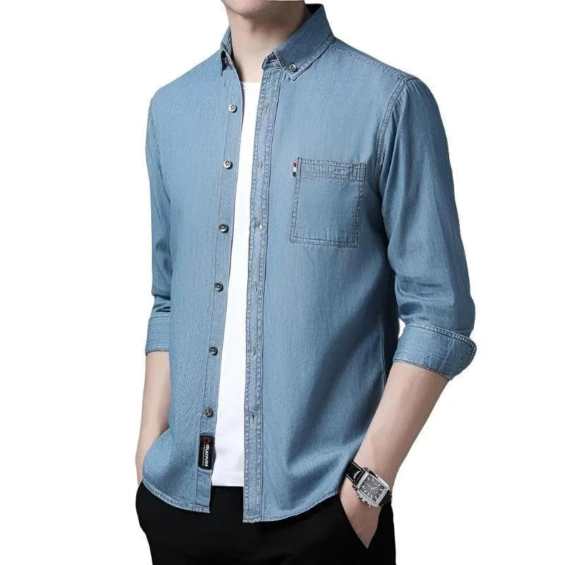 Timeless Elegance Washed Denim Shirt - Pylnam