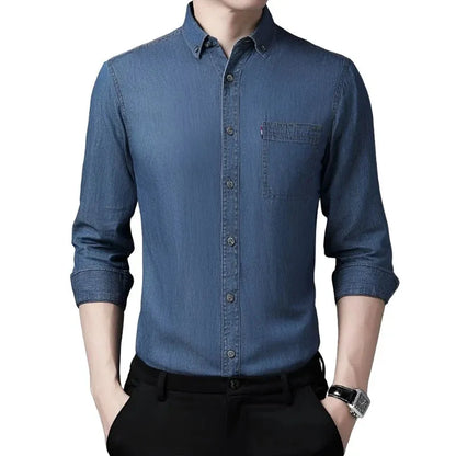 Timeless Elegance Washed Denim Shirt - Pylnam