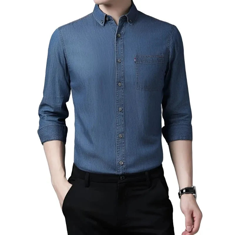 Timeless Elegance Washed Denim Shirt - Pylnam