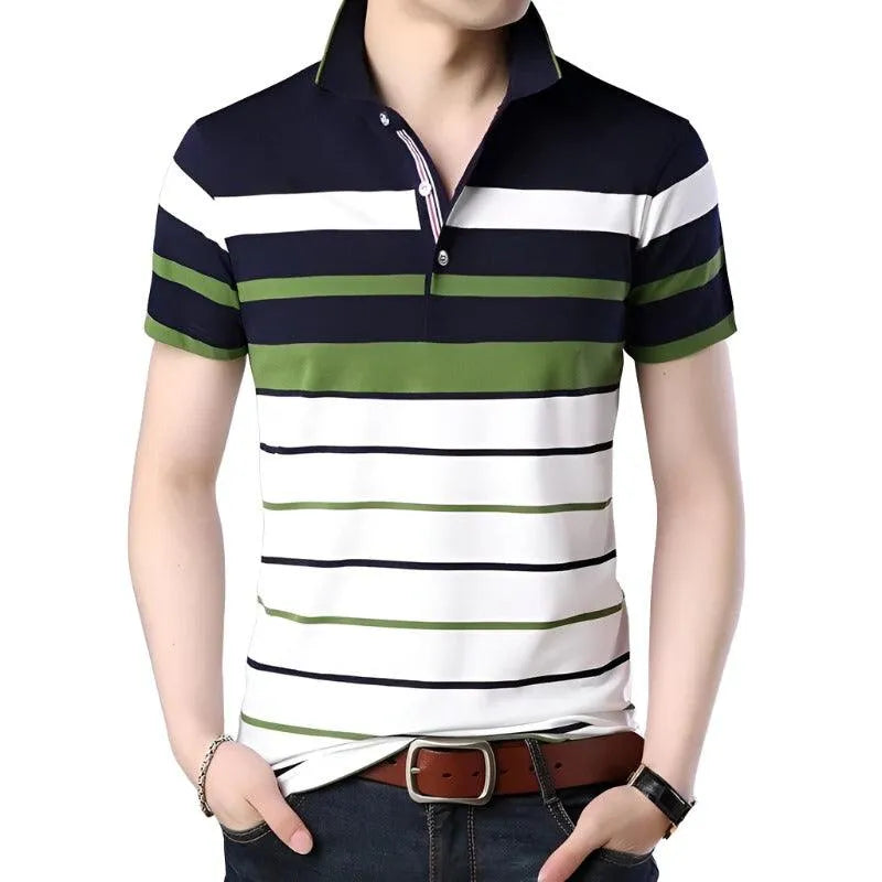 Timeless Striped Short Sleeve Polo Tee - Pylnam