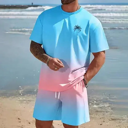 Tropical Paradise Men's Beachwear Set: Hawaiian Shirt & Shorts Combo - Pylnam