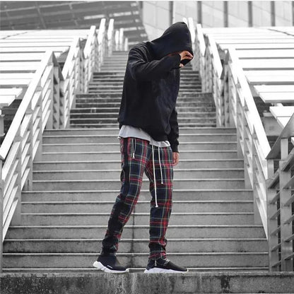 Urban Check Ankle Zip Lattice Joggers - Pylnam