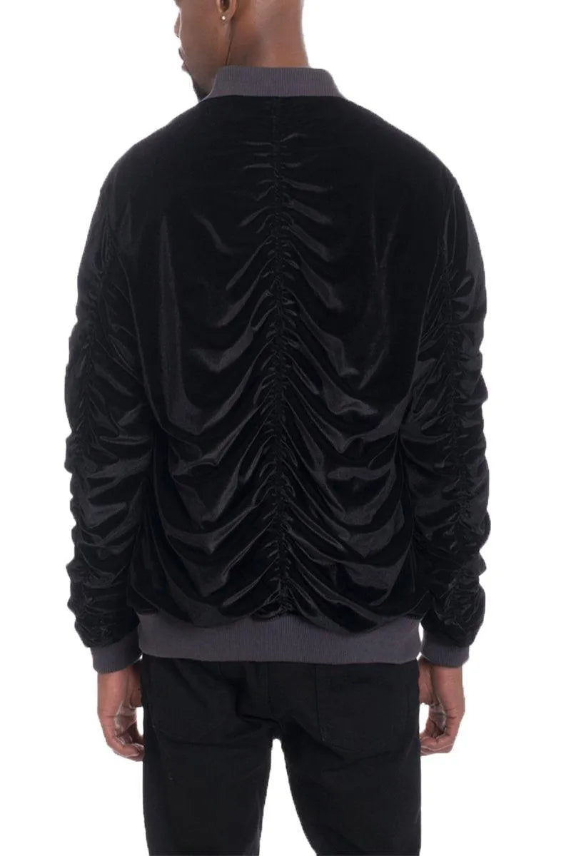 Velour Cinch Sleeve Bomber Jacket - Pylnam