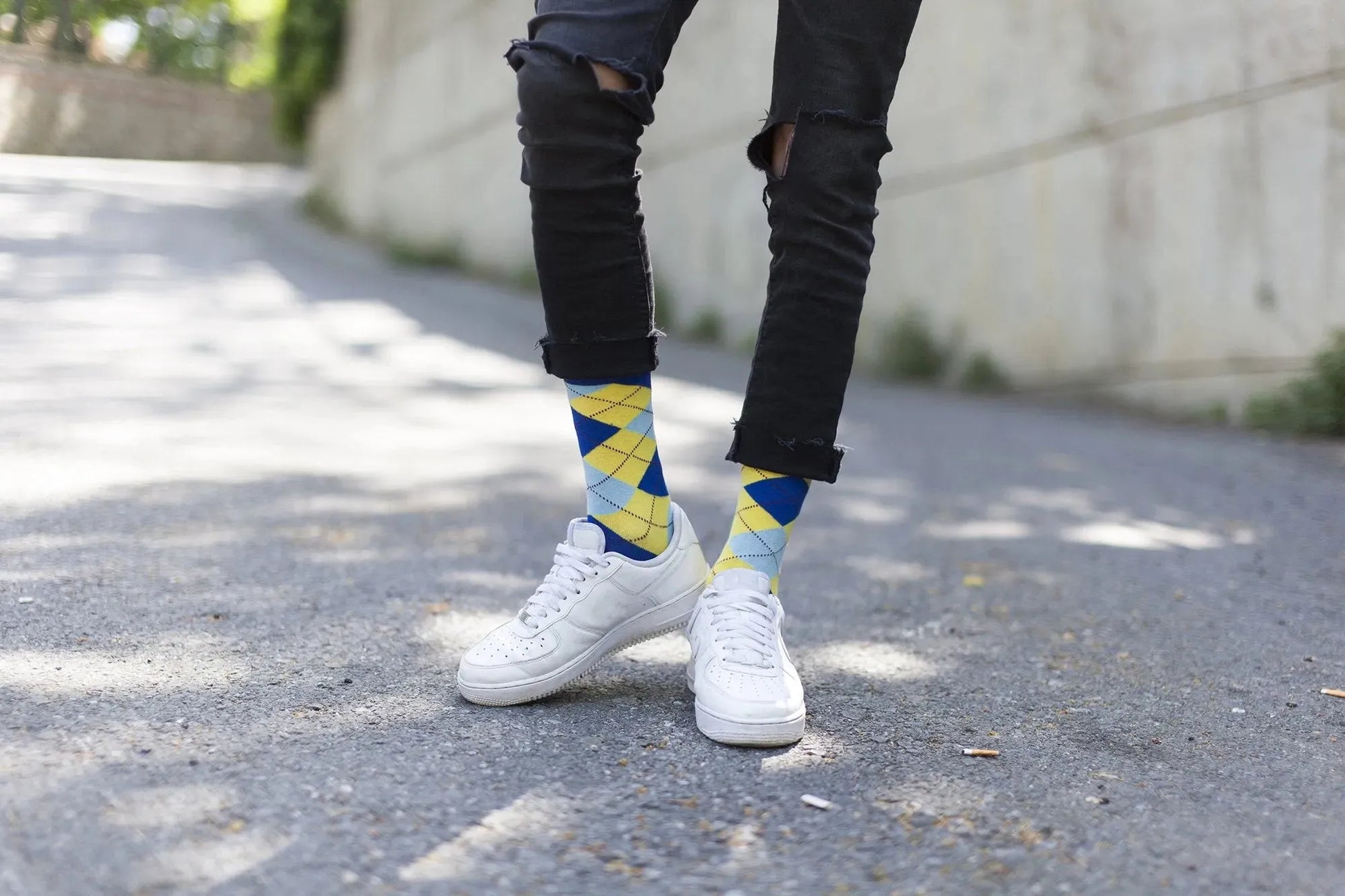 Vibrant Lemon Argyle Fashion Socks - Pylnam