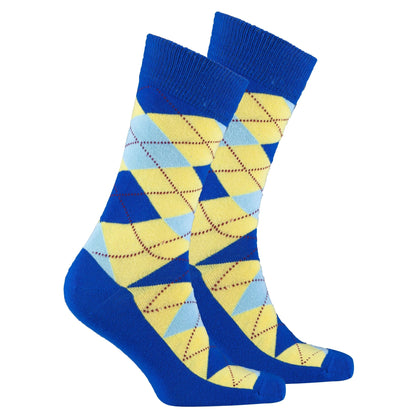 Vibrant Lemon Argyle Fashion Socks - Pylnam