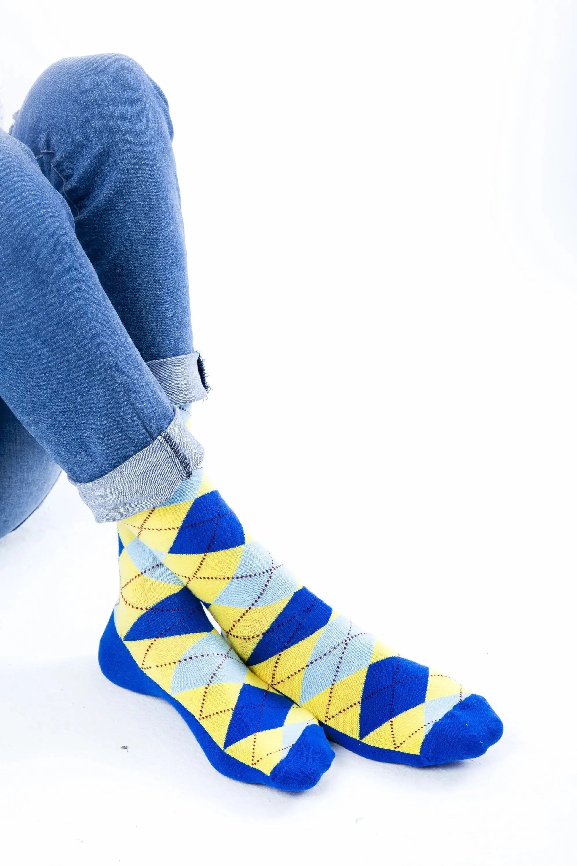 Vibrant Lemon Argyle Fashion Socks - Pylnam