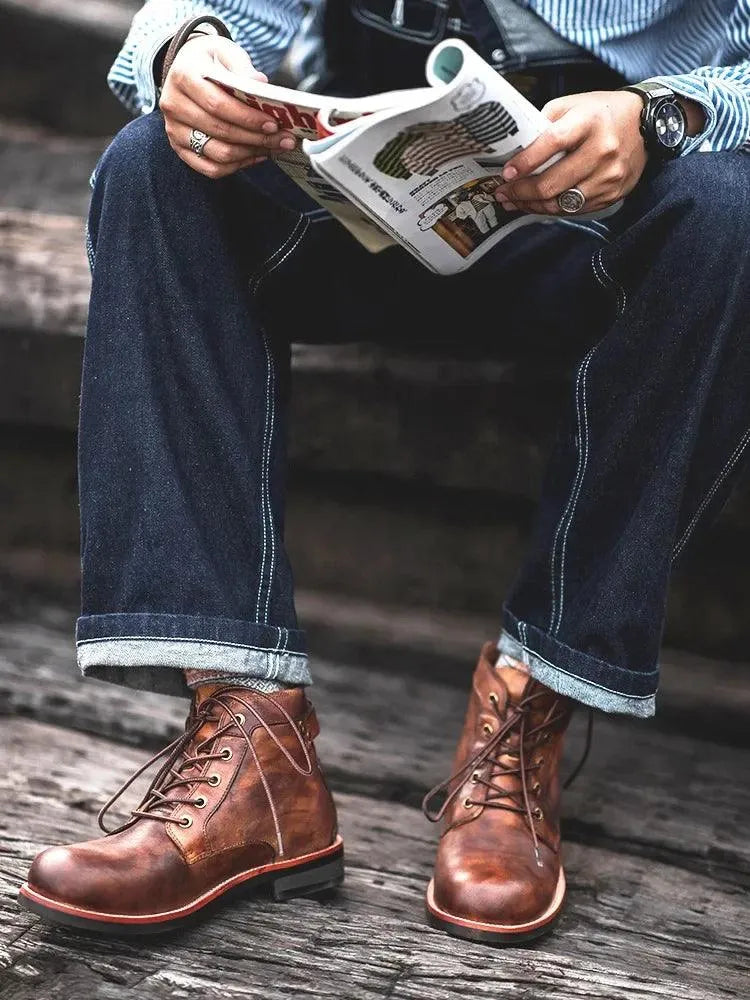 Vintage Chic Round Toe Ankle Boots - Pylnam