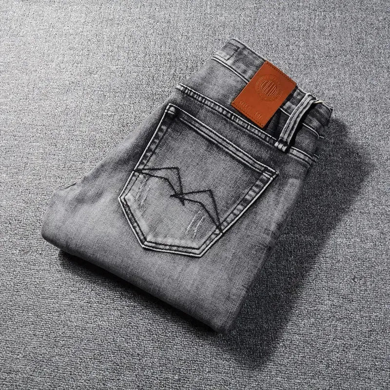 Vintage Dark Gray Slim Fit Ripped Jeans - Pylnam