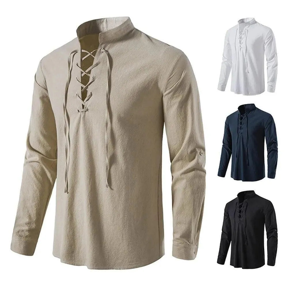 Vintage-Inspired Long Sleeve Shirt with Slanted Placket - Pylnam